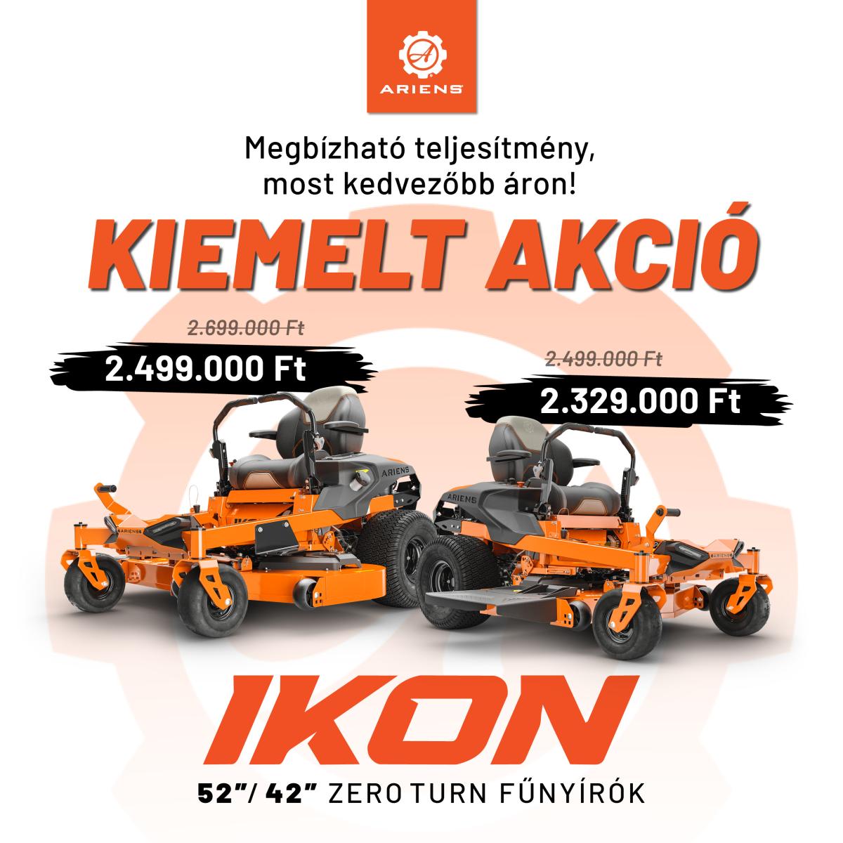 Ariens IKON 42 és IKON 52 ZeroTurn fűnyírók most kedvezményes áron!